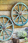 Garden decoration - old wheels