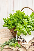 Basket with various herbs
