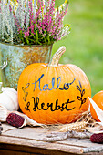Autumn decoration - pumpkin and heather