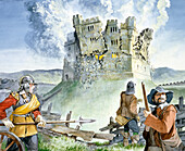 Civil War siege at Old Wardour Castle, 1644, illustration