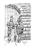 Roman soldiers on sentry duty on Hadrian's Wall, illustration