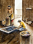 Viking metalsmiths workshop, illustration