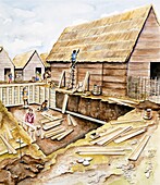 Viking buildings, illustration