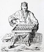 Chinese man using an abacus, illustration