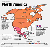 North America happiness index, 2023, illustration