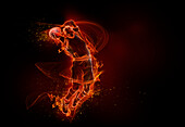 Flame outline of basketball player, illustration