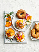 Bagels with cream cheese and 'carrot lox'