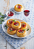 Paté in puff pastry with pomegranate seeds