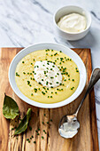 Yellow beetroot soup with horseradish sour cream