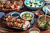 Chicken skewers with mushrooms and vegetables