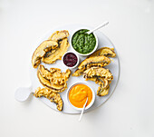 Baked porcini mushrooms with vegetable dips