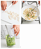 Prepare pasta with broccoli cream, tomatoes and squid