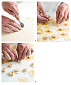 Making cappelletti with meat filling