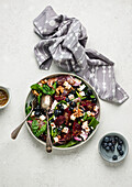 Roasted beetroot salad with blueberries and feta cheese