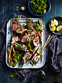 Spiced-crusted lamb racks with roasted carrots