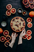 Upside down cake with blood oranges