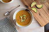 Butternut squash soup with avocado