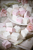 Homemade pink and white marshmallows