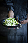 Rice noodles with wild garlic pesto