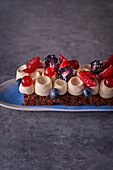 Chocolate cake with light chocolate mousse and berries