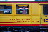 Thues-carança train station. The Yellow Train or Train Jaune, Pyrénées-Orientales, Languedoc-Roussillon, France.