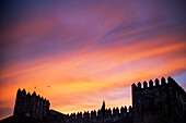 City hall facade and Ducal castle of Arcos de la Fontera, Church of San Pedro & the surounding countryside, Arcos De la Fontera, Cadiz Province, Andalusia, Spain.