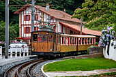 The Petit train de la Rhune rack railway in France runs to the summit of La Rhun mountain on the border with Spain.