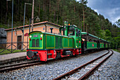 Tren del Ciment, am Bahnhof Clot del Moro, Castellar de n'hug, Berguedà, Katalonien, Spanien