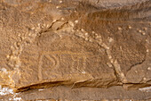 A pre-Hispanic Native American petroglyph rock art panel in Nine Mile Canyon in Utah.