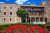 Gardens inside the Siguenza Castle, of Arab origin was built in the 12th century is now Parador Nacional de Turismo, Guadalajara, Castilla La Mancha, Spain