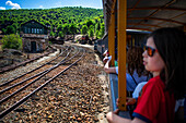 Inside the touristic train used for tourist trip through the RioTinto mining area, Huelva province, Spain.