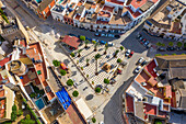 Aerial view of Marchena old town in Seville province Andalusia South of Spain. Plaza Padre Alvarado square.