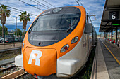 Platform Station Train Rodalies Mataró, Maresme Coast, 2023, Barcelona, Spain.