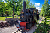 Steam train, Utrillas mining train and Utrillas Mining and Railway Theme Park, Utrillas, Cuencas Mineras, Teruel, Aragon, Spain.