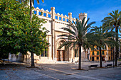 Palma de Mallorca Lonja. Gotische Architektur auf Mallorca. Hauptfassade des Marktes der gotischen Zivil. Balearische Inseln Spanien