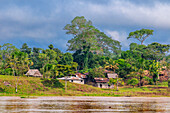Wooden houses in the indiana village near Iquitos, Loreto, Peru, South America.