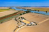 Aerial views of the Isla Mínima ranch, cortijo. Isla Mayor, Seville Spain. SE-30. CORIA DEL RIO. PUEBLA DEL RIO. VENTA EL CRUCE. ISLA MAYOR. FINCA ISLA MINIMA.