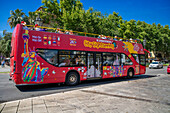 Tourist Bus in the historic centre of Palma de Majorca, Majorca, Balearic Islands, Spain, Europe