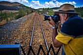 Views from the touristic train used for tourist trip through the RioTinto mining area, Huelva province, Spain.