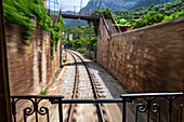 Zuggleise in der Strecke des Tren de Soller, historischer Zug, der Palma de Mallorca mit Soller verbindet, Mallorca, Balearen, Spanien, Mittelmeer, Europa