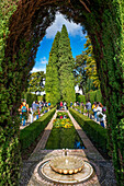 Generalife gardens in Alhambra Palace Granada Andalusia Spain.