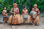 Flute drums music of Yagua Indians living a traditional life near the Amazonian city of Iquitos, Peru.