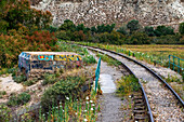 Laguna del Campillo, Rivas Vaciamadrid, El Tren de Arganda train or Tren de la Poveda train in Arganda del Rey, Madrid, Spain.