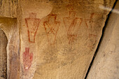 A pre-Hispanic Native American painted pictograph rock art panel in Nine Mile Canyon in Utah.