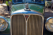 The front of a classical Rover in a car festival in San Lorenzo de El Escorial, Madrid.