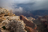 Winter snow squall over the canyon in Grand Canyon National Park, Arizona.