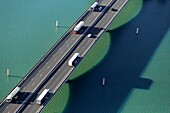 France, Isere, Reventin Vaugris, Aval bridge of the A7 motorway on the Rhone (aerial view)