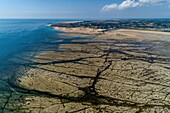 France, Manche, reefs of Dielette, Normandy coast and beaches of Dielette (aerial view)