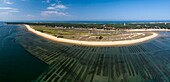 France, Gironde, Bassin d'Arcachon, lege-cap-ferret, the conch of Mimbeau and its oyster parks (aerial view)