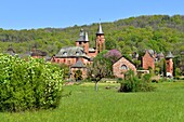 France, Correze, Collonges la Rouge, labelled Les Plus Beaux Villages de France (The Most Beautiful Villages of France), village built in red sandstone, St Pierre Church